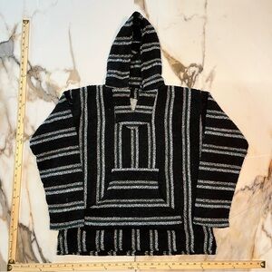 Black and White Striped Hooded Baja Sweater